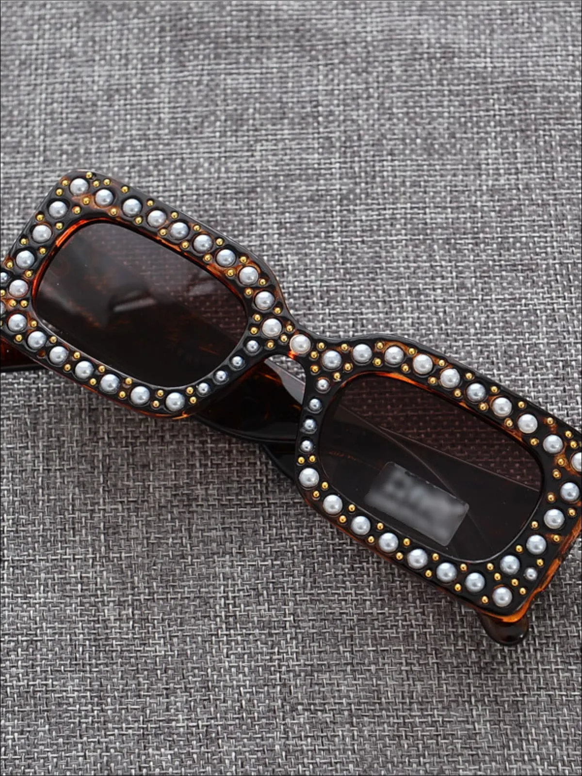 Girls Rectangular Retro Pearl Studded Sunglasses