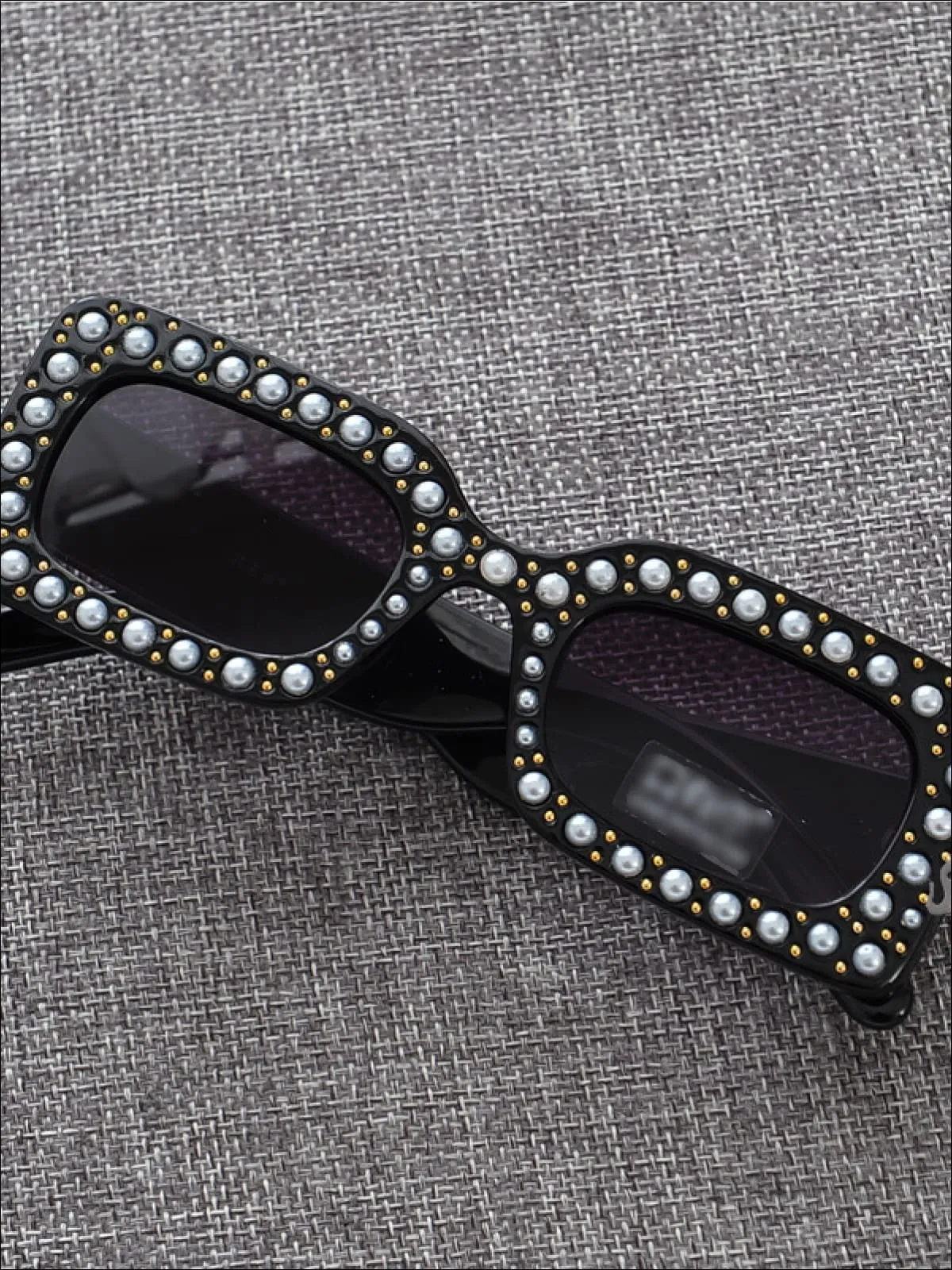 Girls Rectangular Retro Pearl Studded Sunglasses