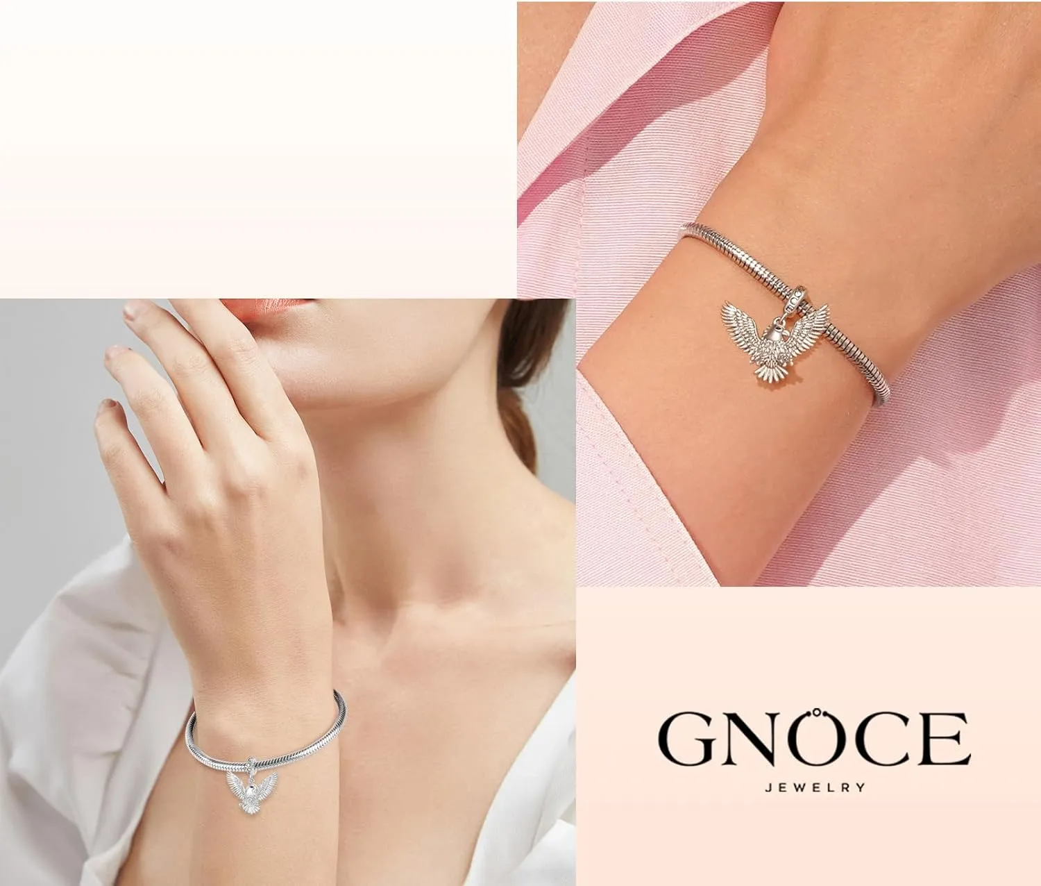 GNOCE Anmial Charm Bracelet for Her, S925 Sterling Silver Bead Charm Fit Bracelet/Necklace for Women Girls Wife Daughter/Jewelry Gift