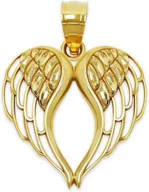 Gold Angel Wings Charm - 10 Karat Solid Gold - Angel Wing Pendant