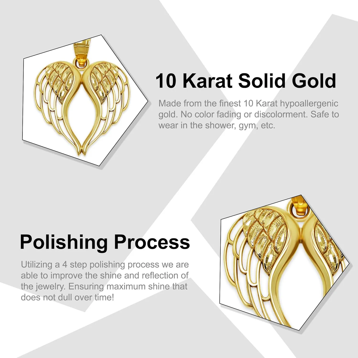 Gold Angel Wings Charm - 10 Karat Solid Gold - Angel Wing Pendant