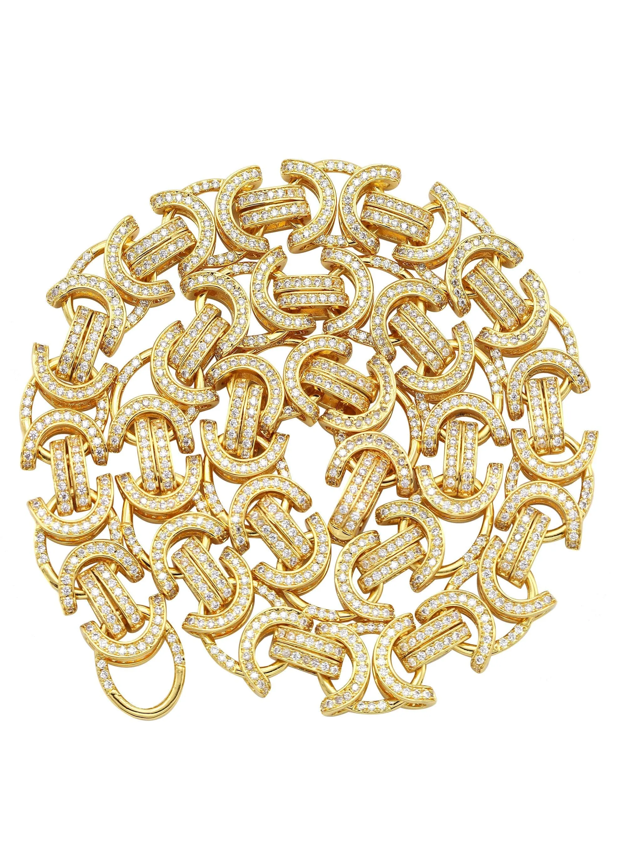 Gold Plated Iced Out Mens Byzantine Chain