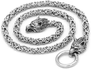 GuoShuang Wolf Head with Thor Mjolnir Pendant Necklace Stainless Steel - King Chain