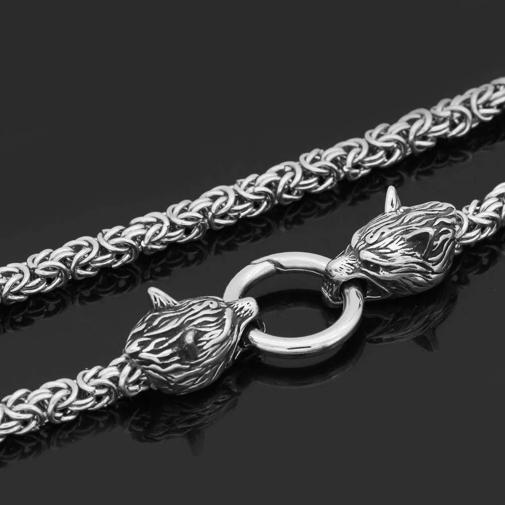 GuoShuang Wolf Head with Thor Mjolnir Pendant Necklace Stainless Steel - King Chain