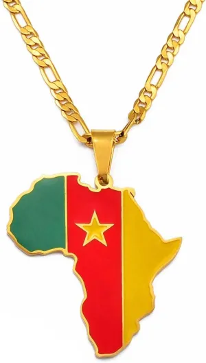 Hafrita Men Afria Necklace 18K Gold Plated Stainless Steel Continent Map Pendant Necklace