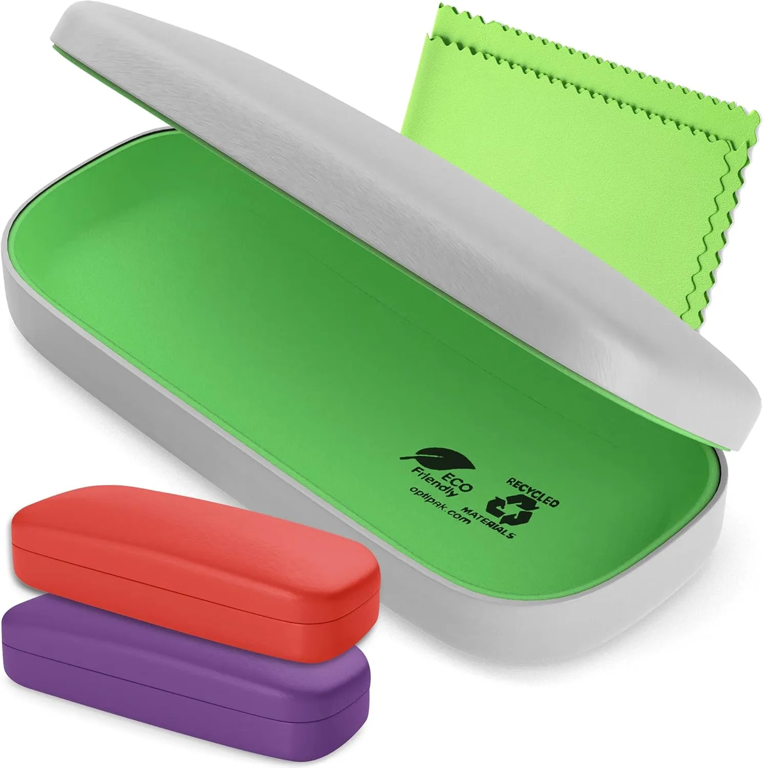 Hard Shell Glasses Case - Eco-Friendly Large Eyeglass Holder with Microfiber Cleaning Cloth - Brushed Eyeglasses Case