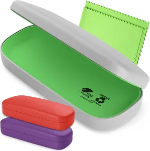 Hard Shell Glasses Case - Eco-Friendly Large Eyeglass Holder with Microfiber Cleaning Cloth - Brushed Eyeglasses Case
