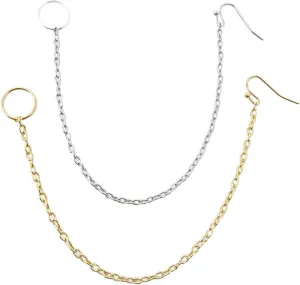 Honbay 2PCS Pierced Indian Nose Rings with Chain Nose to Ear Chain