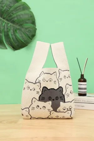 JCB003 Mini Knitted Handbag-Beige-Grey Kitty