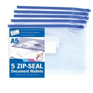 Just Stationery A5 Zip Seal Document Wallets | Pack of 4