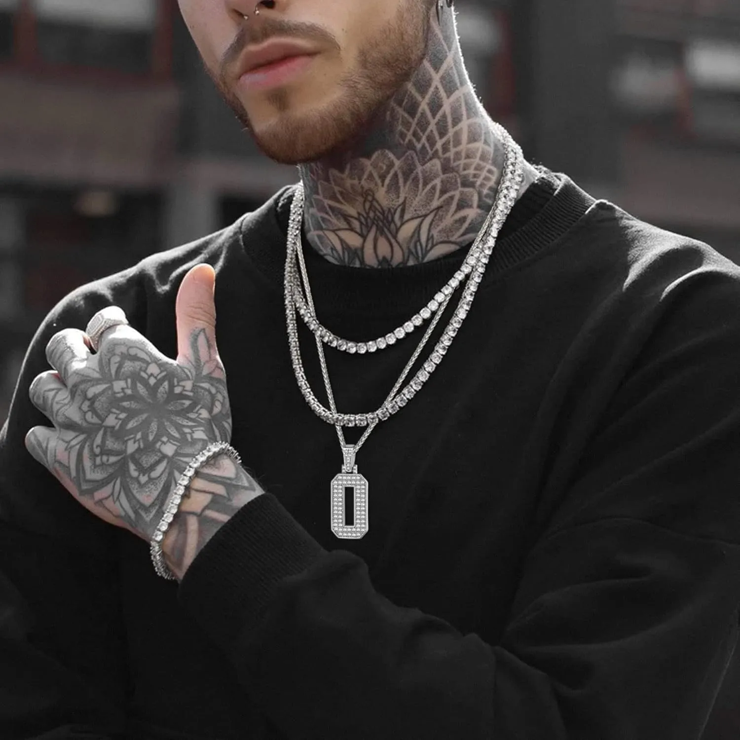 KeyStyle Number Necklaces For Men, Bling Numbers Chain Necklace Hip Hop Simulated Diamond Pendant with Tennis Chain Spiga Chains
