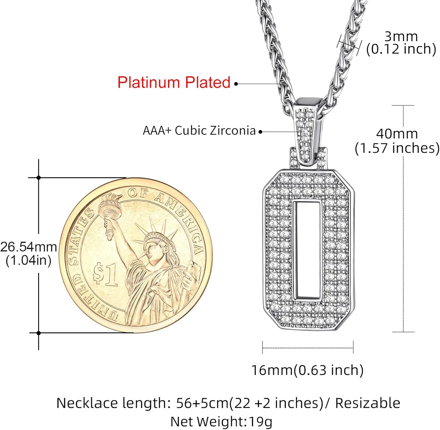 KeyStyle Number Necklaces For Men, Bling Numbers Chain Necklace Hip Hop Simulated Diamond Pendant with Tennis Chain Spiga Chains