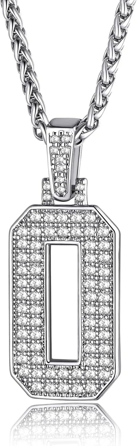 KeyStyle Number Necklaces For Men, Bling Numbers Chain Necklace Hip Hop Simulated Diamond Pendant with Tennis Chain Spiga Chains