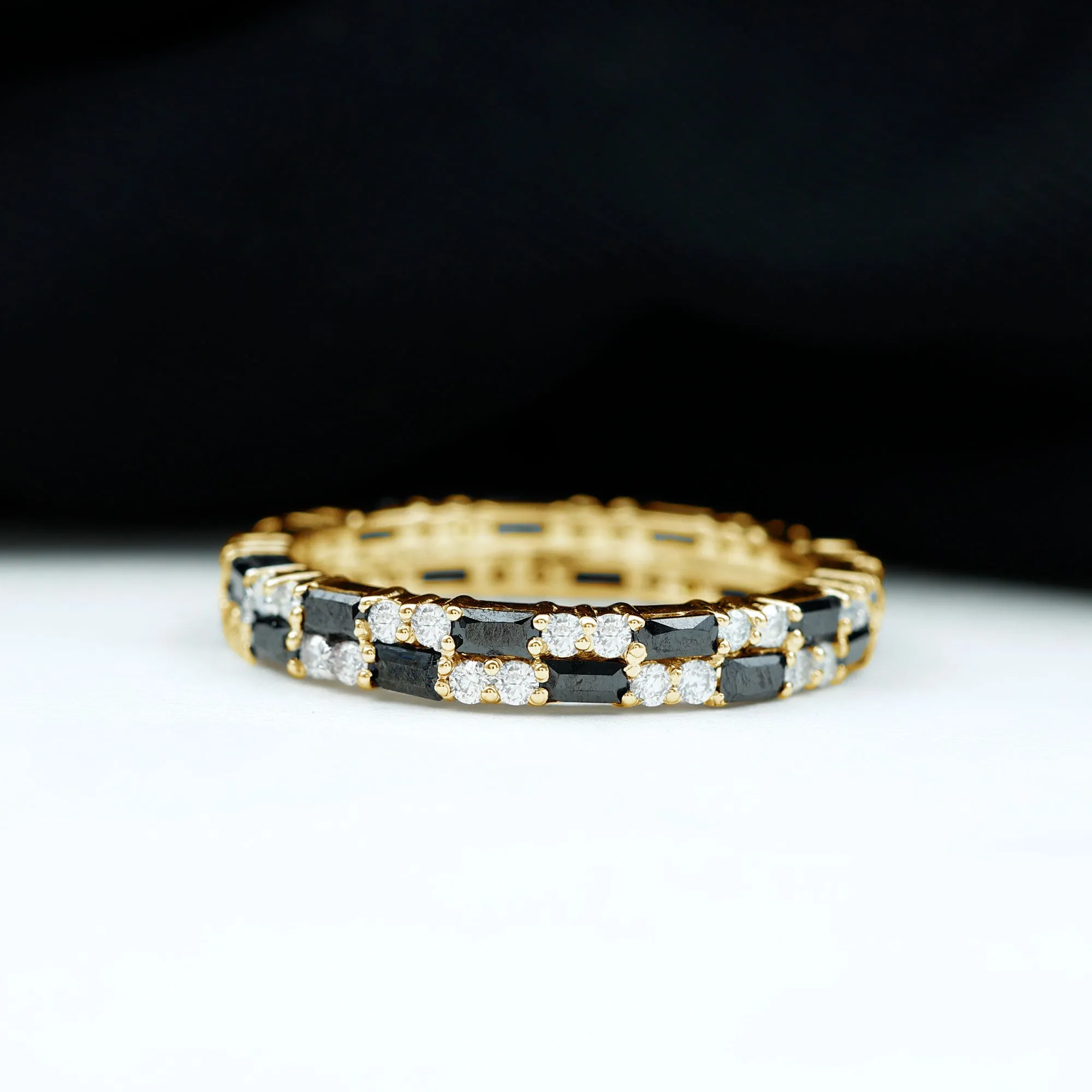 Lab Grown Black Diamond and Diamond Eternity Band Ring