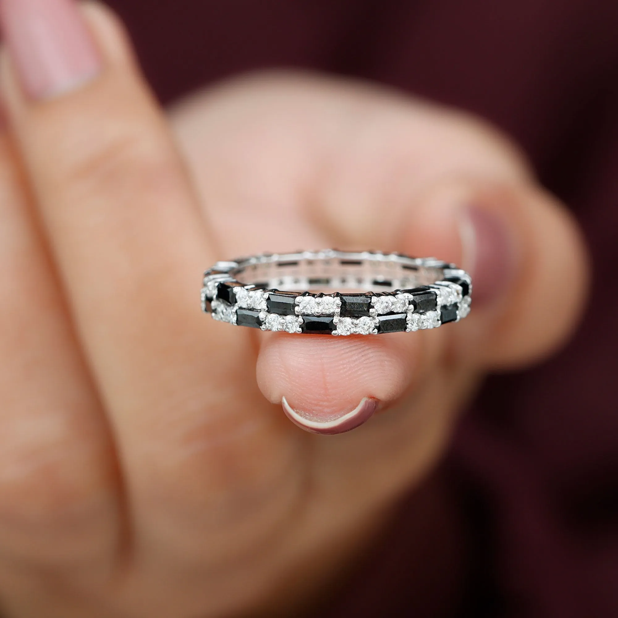 Lab Grown Black Diamond and Diamond Eternity Band Ring