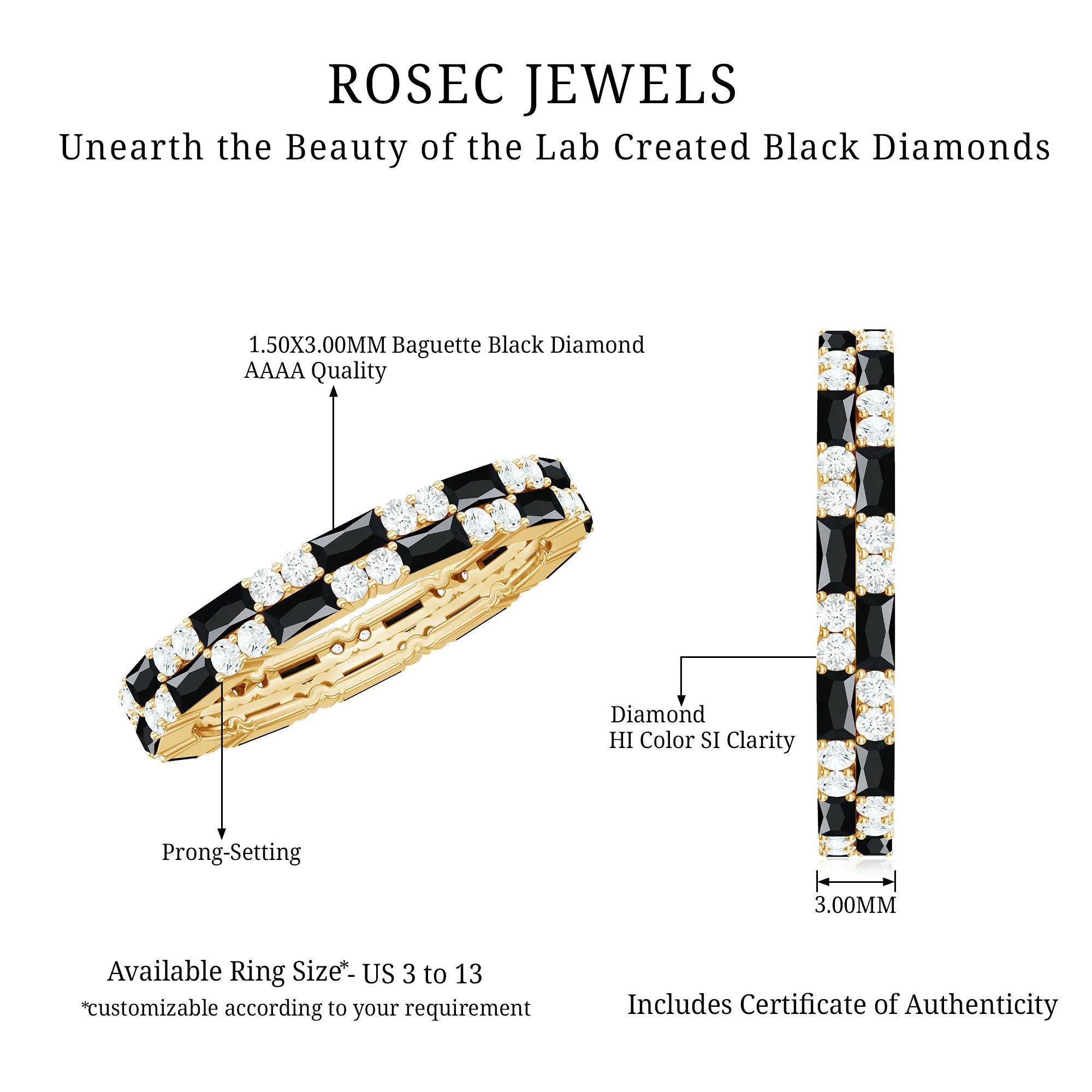 Lab Grown Black Diamond and Diamond Eternity Band Ring
