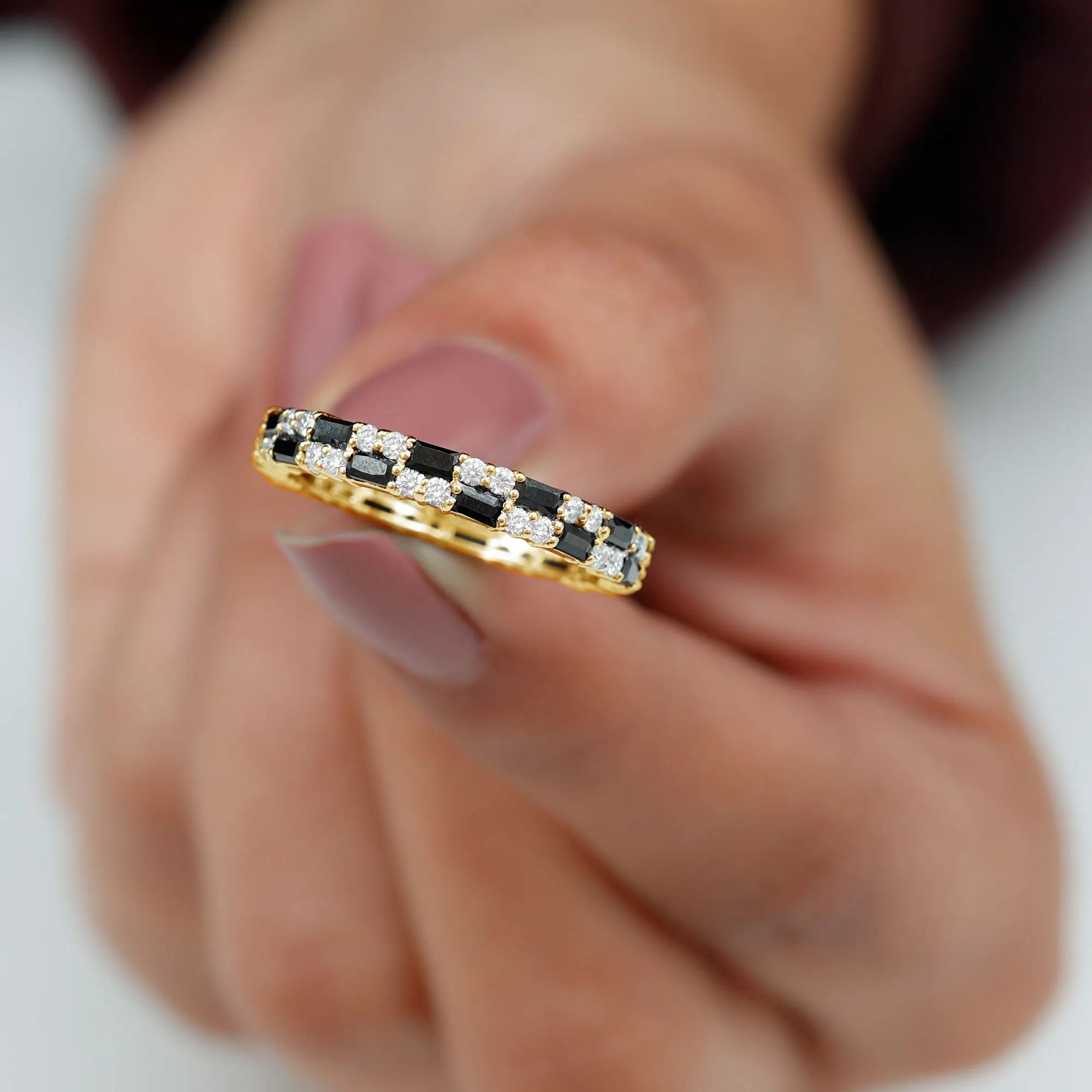 Lab Grown Black Diamond and Diamond Eternity Band Ring
