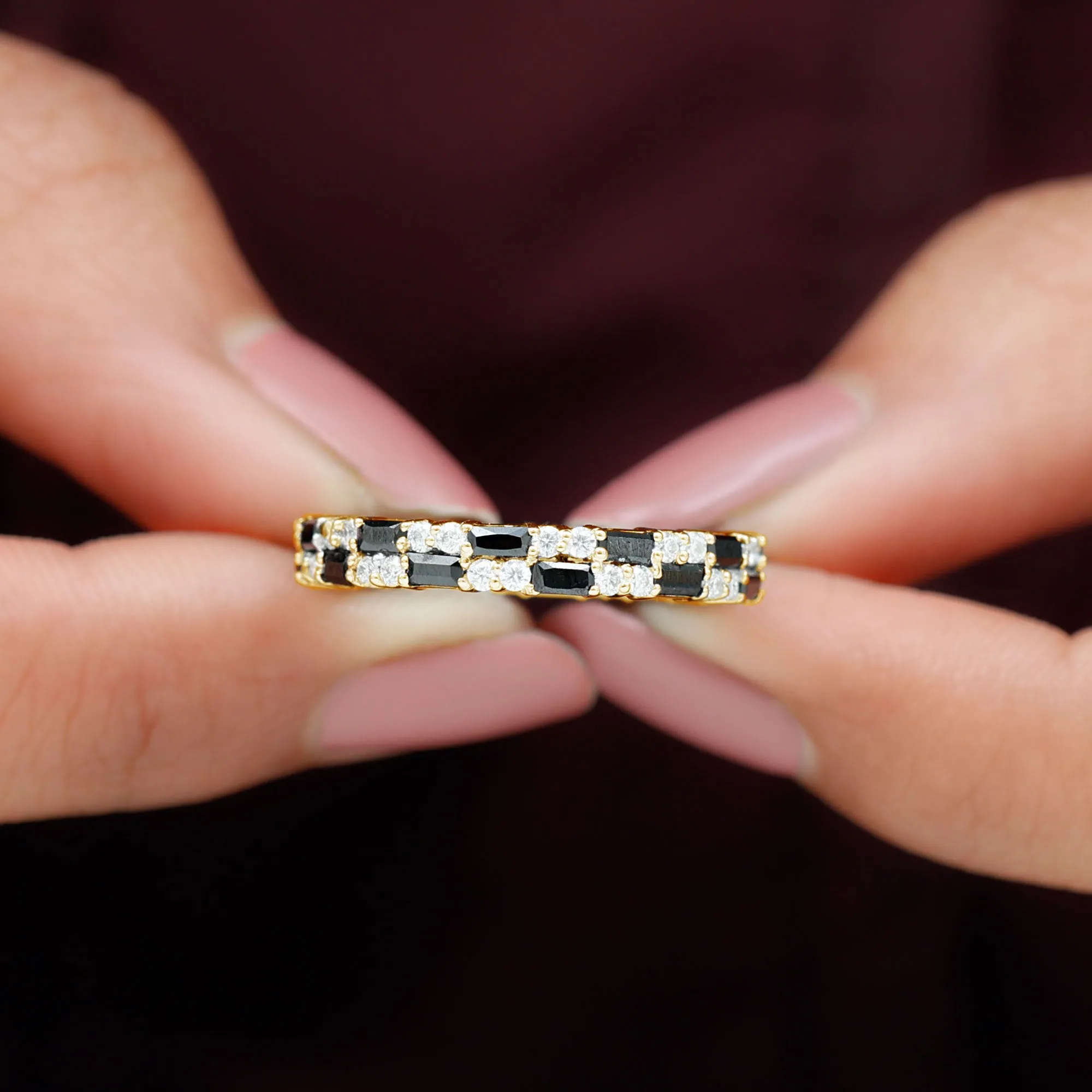 Lab Grown Black Diamond and Diamond Eternity Band Ring