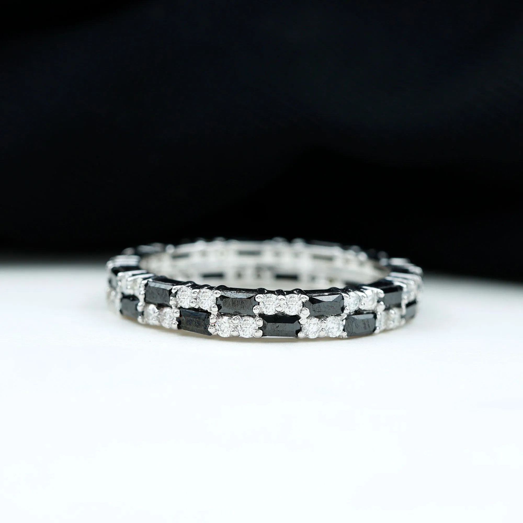 Lab Grown Black Diamond and Diamond Eternity Band Ring