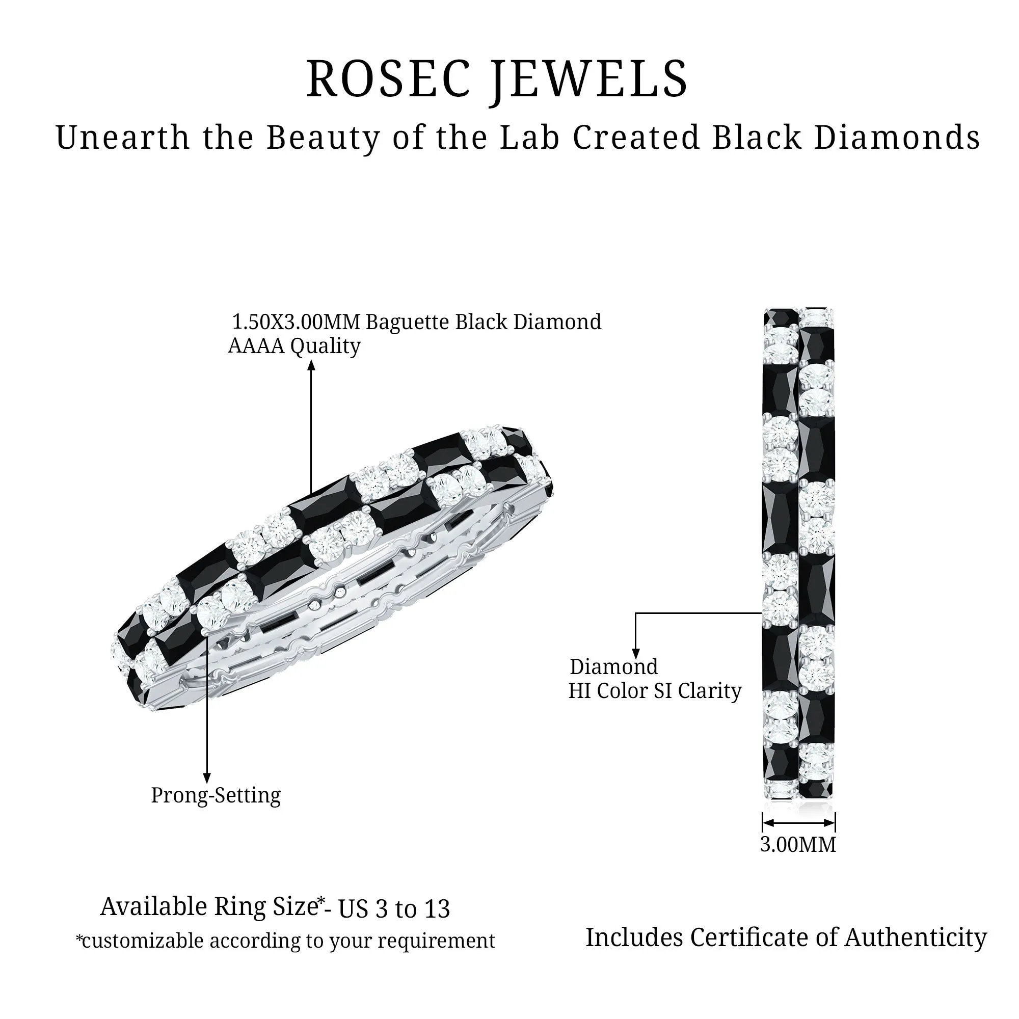 Lab Grown Black Diamond and Diamond Eternity Band Ring