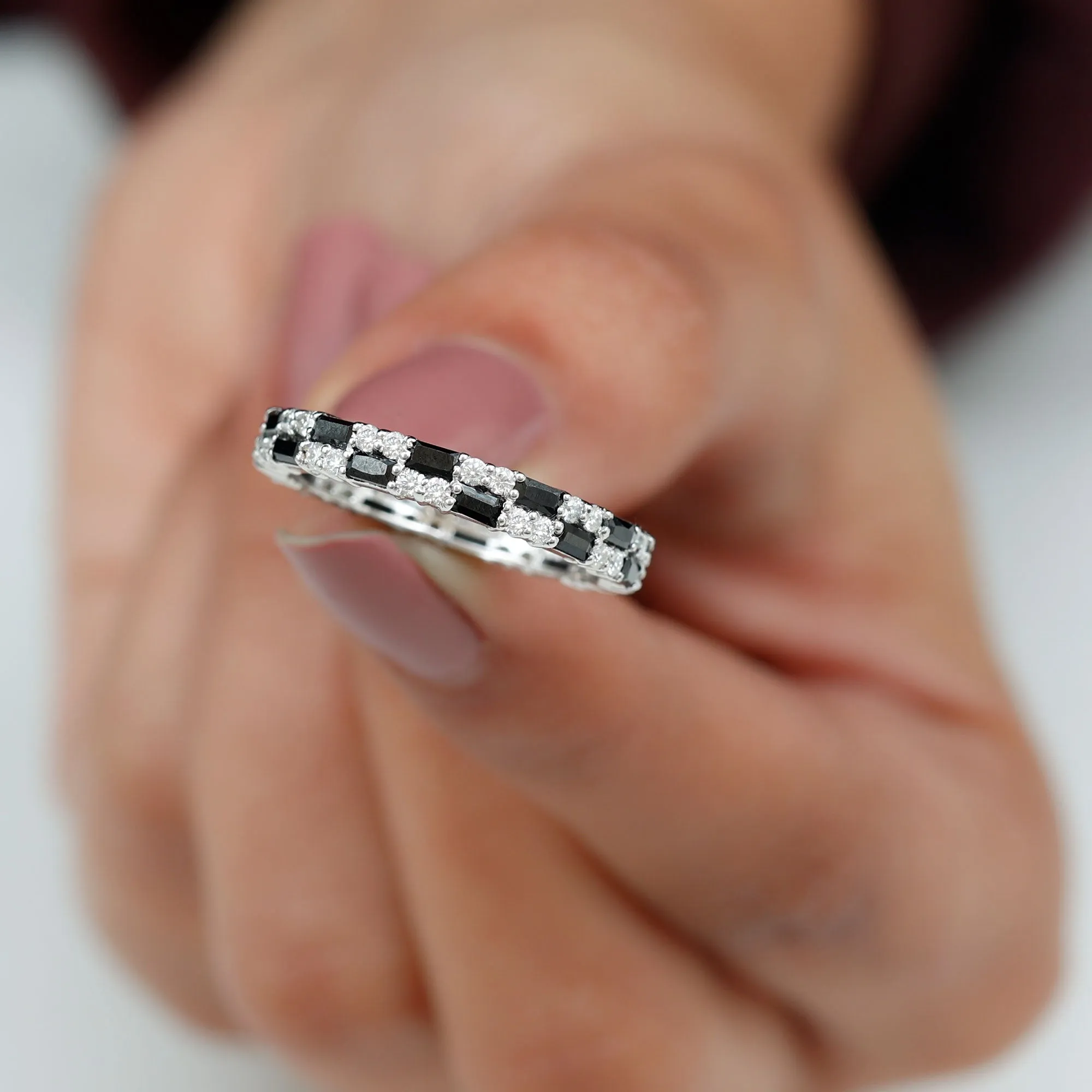 Lab Grown Black Diamond and Diamond Eternity Band Ring