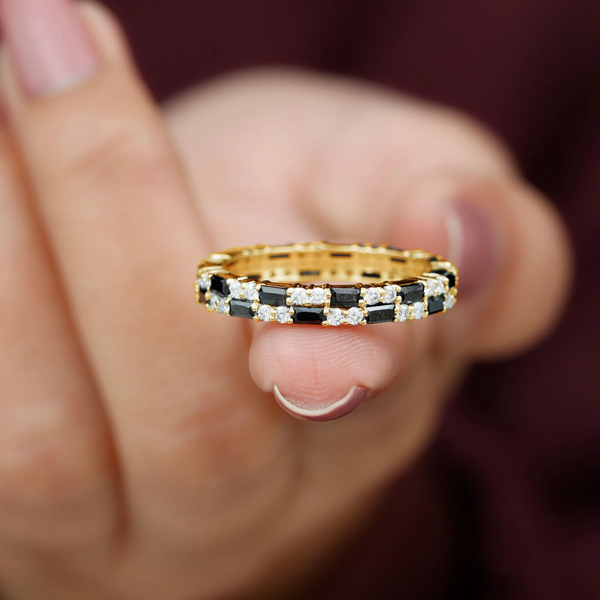 Lab Grown Black Diamond and Diamond Eternity Band Ring