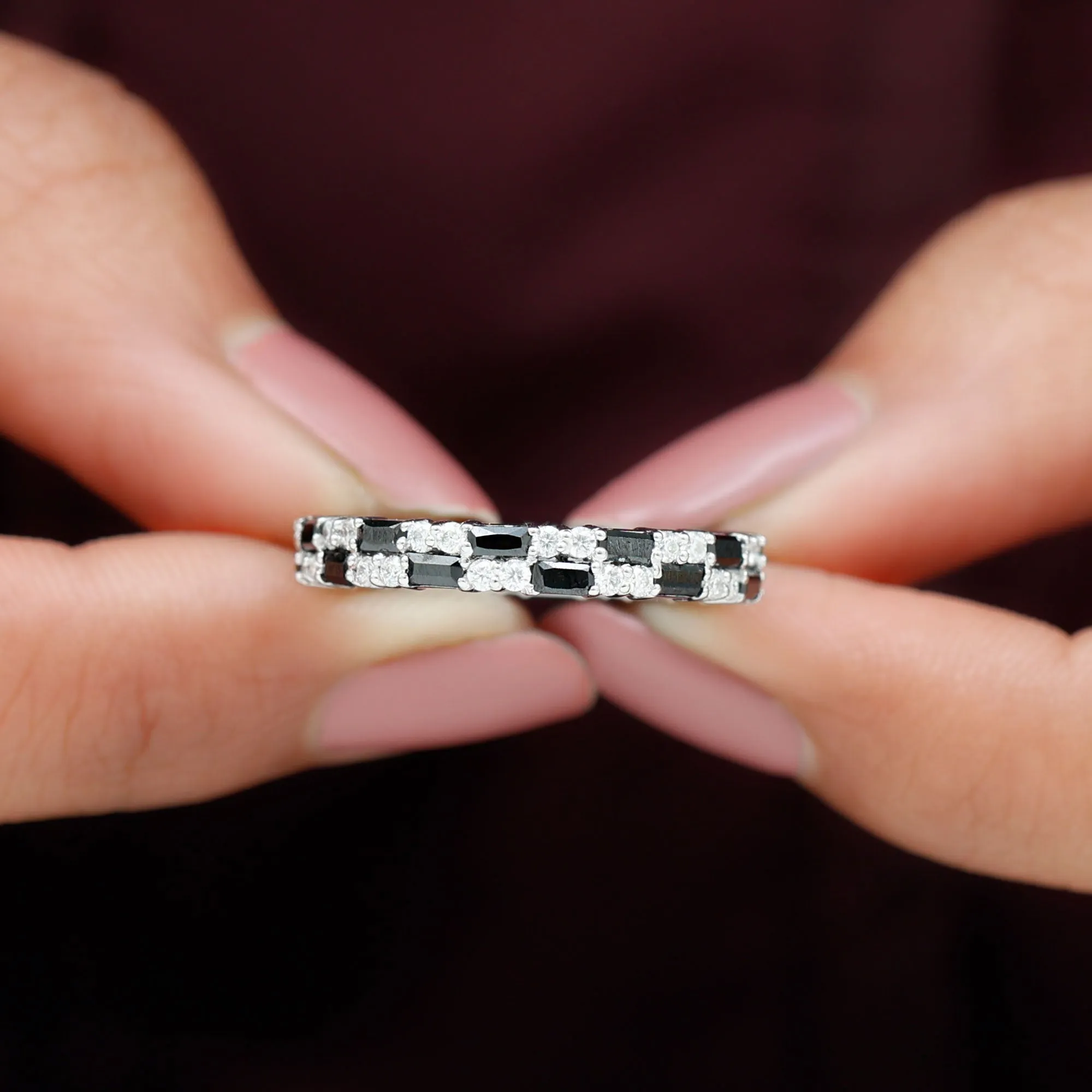 Lab Grown Black Diamond and Diamond Eternity Band Ring