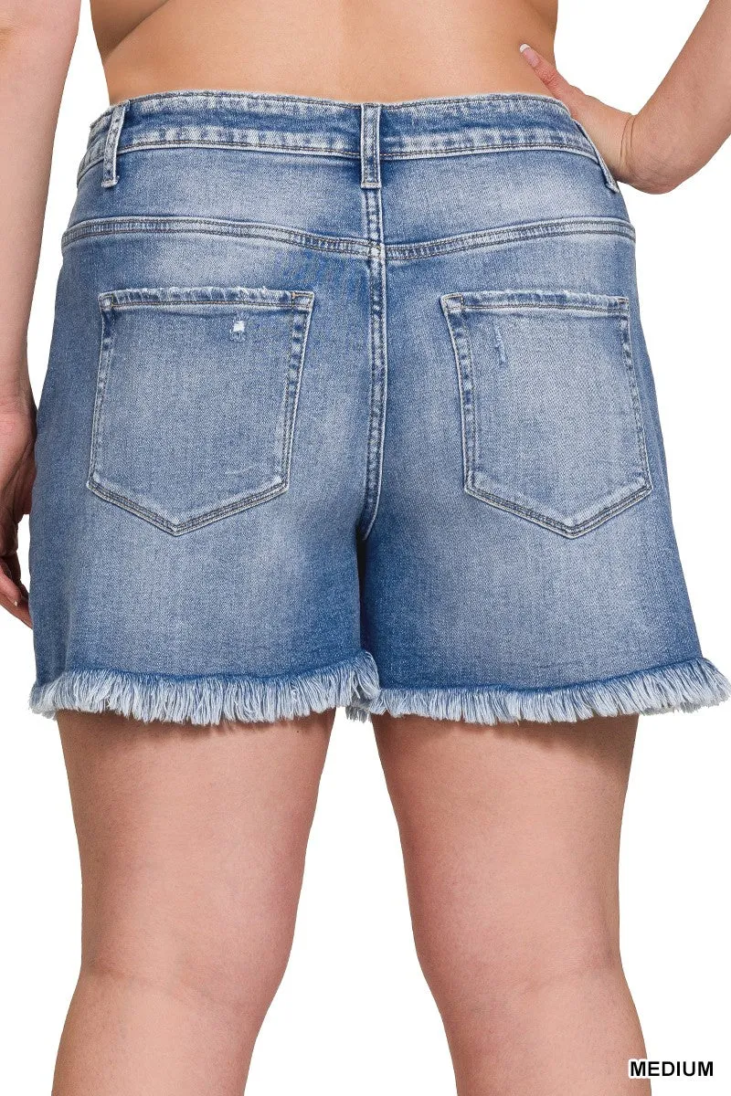 Lake Light Washed Frayed Jean Shorts S-3XL