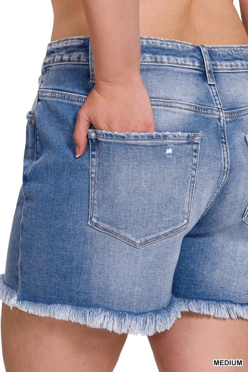 Lake Light Washed Frayed Jean Shorts S-3XL