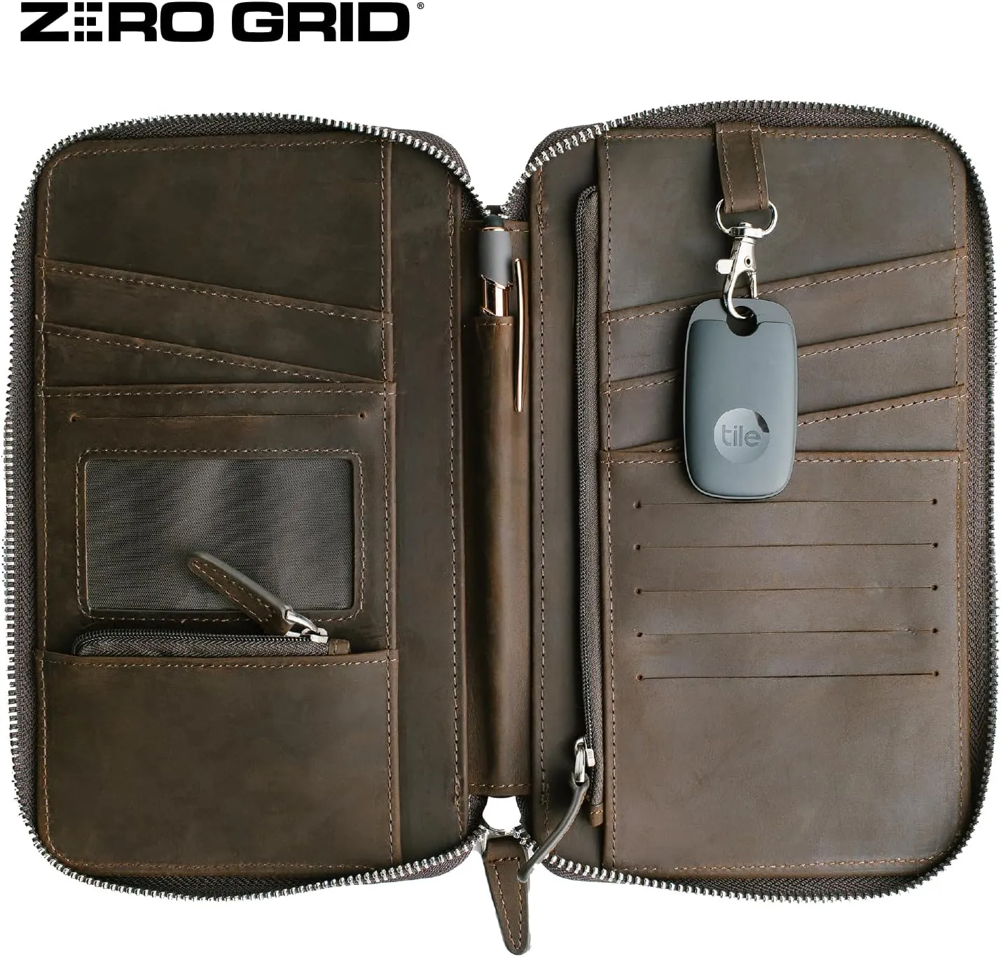 Leather Passport Holder for Family - RFID Blocking Travel Wallet for 6 Passports, Cards, Cash & More - Genuine Top Grain Leather Document Organizer with Wrist Strap, Key Ring & YKK Zipper - Mocha