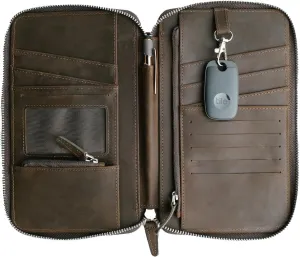 Leather Passport Holder for Family - RFID Blocking Travel Wallet for 6 Passports, Cards, Cash & More - Genuine Top Grain Leather Document Organizer with Wrist Strap, Key Ring & YKK Zipper - Mocha