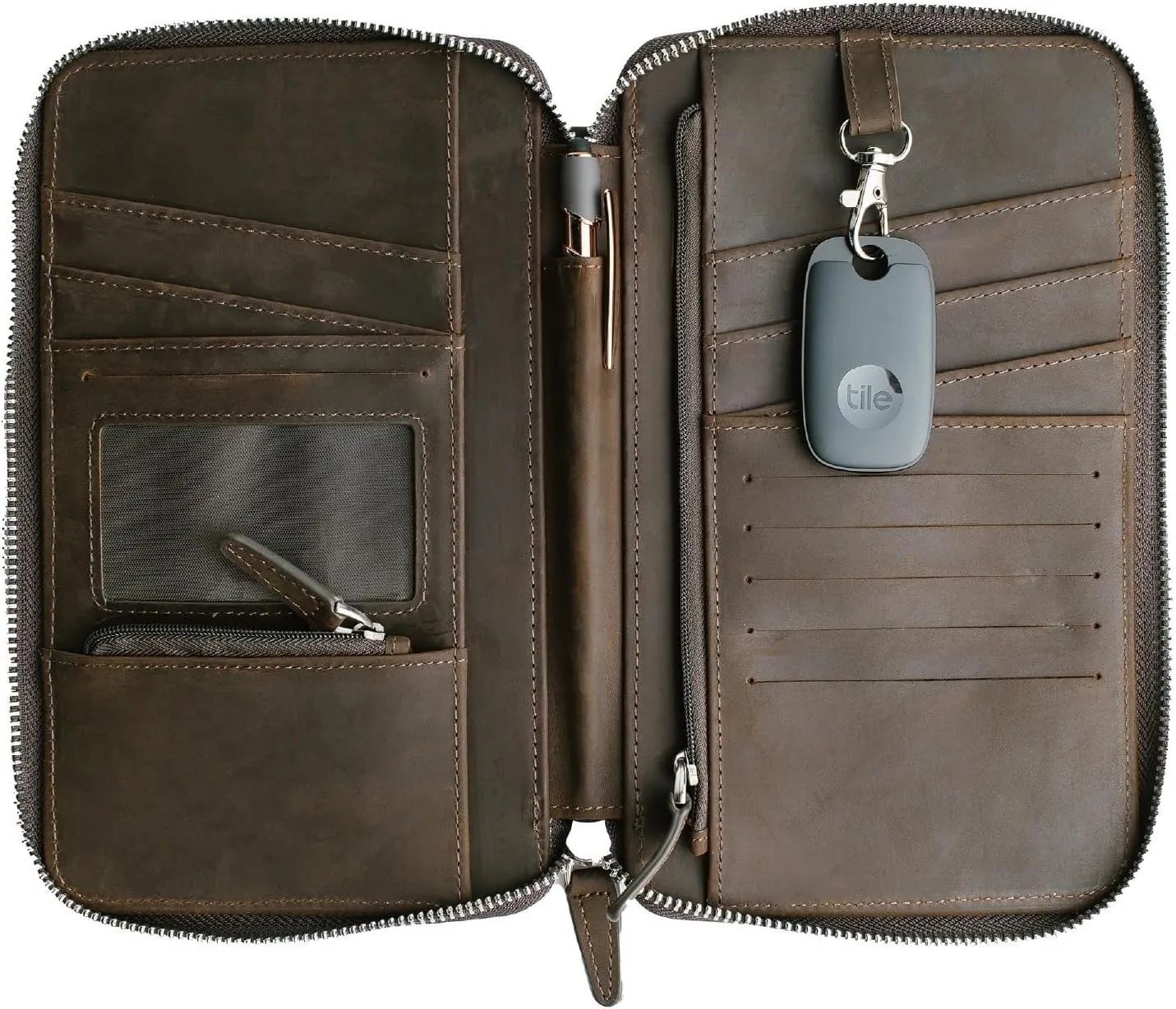 Leather Passport Holder for Family - RFID Blocking Travel Wallet for 6 Passports, Cards, Cash & More - Genuine Top Grain Leather Document Organizer with Wrist Strap, Key Ring & YKK Zipper - Mocha