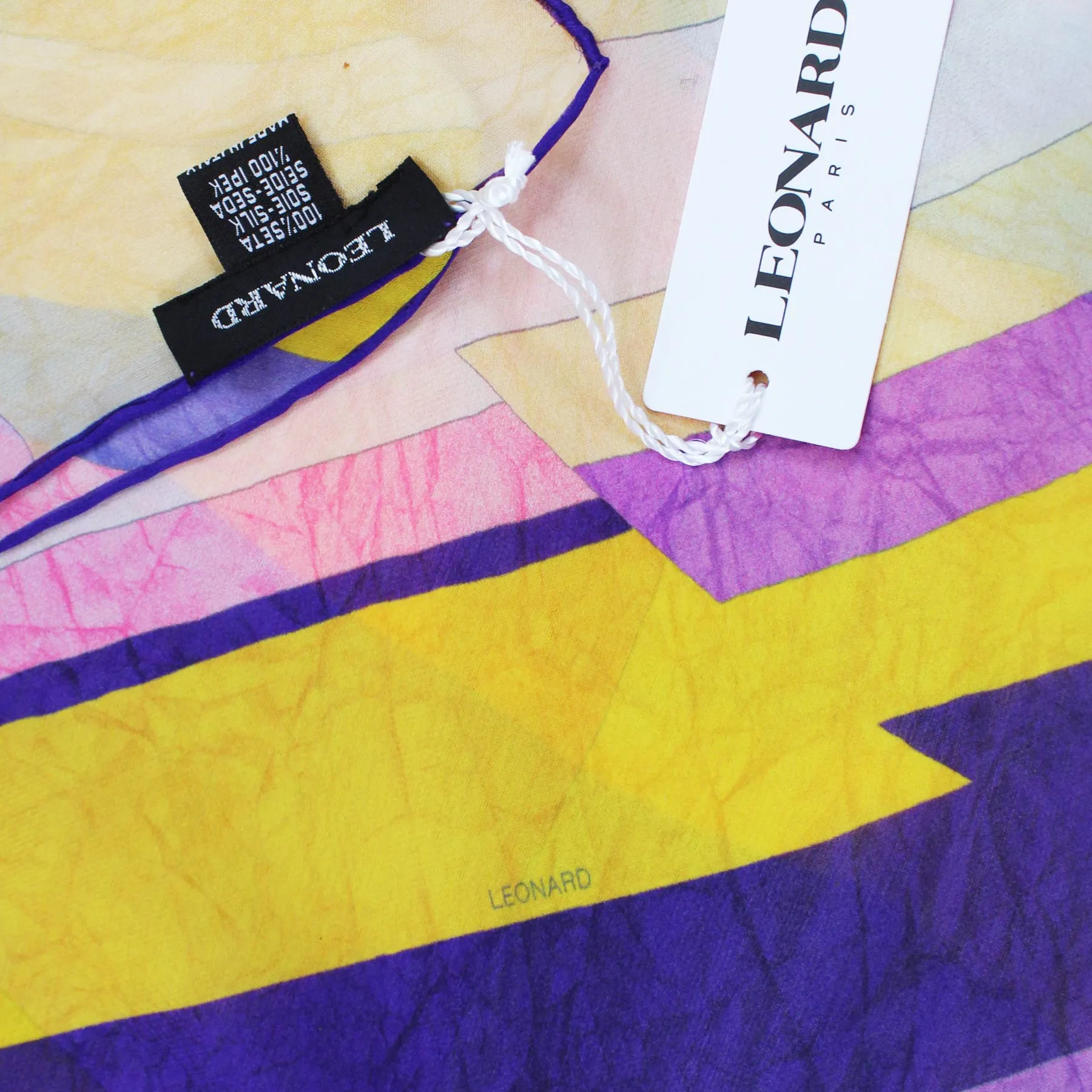 Leonard Paris Scarf Yellow Purple Chiffon Silk Shawl FINAL SALE
