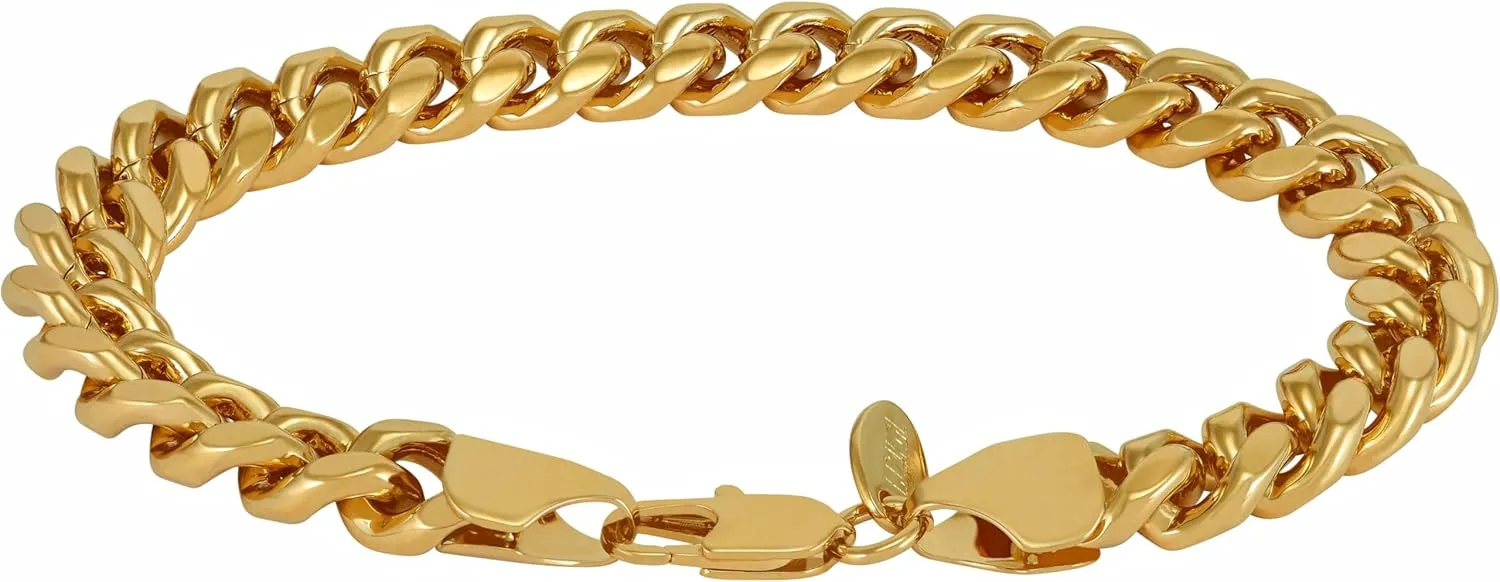 LIFETIME JEWELRY 9mm Miami Curb Cuban Link Chain Bracelet 24k Real Gold Plated