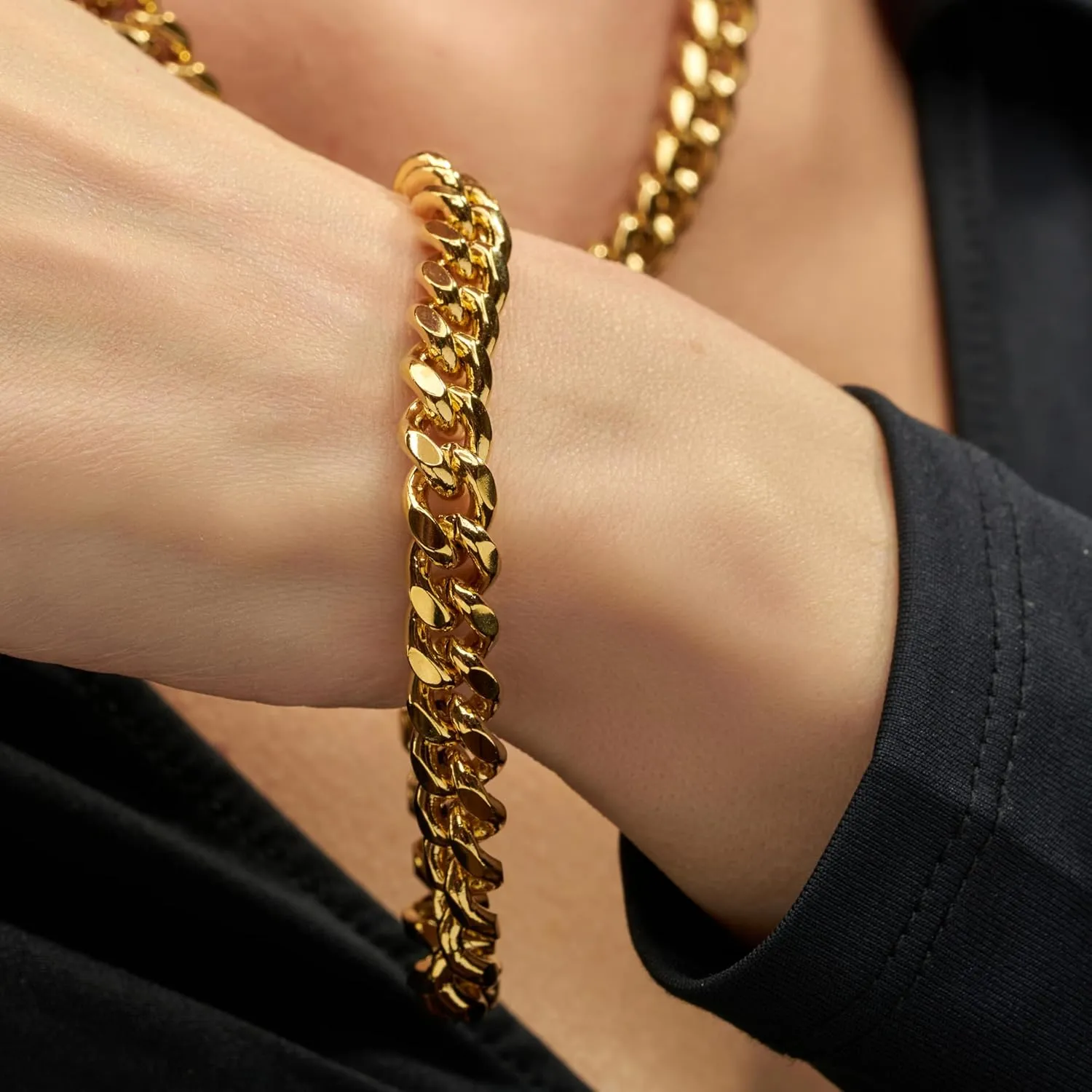 LIFETIME JEWELRY 9mm Miami Curb Cuban Link Chain Bracelet 24k Real Gold Plated
