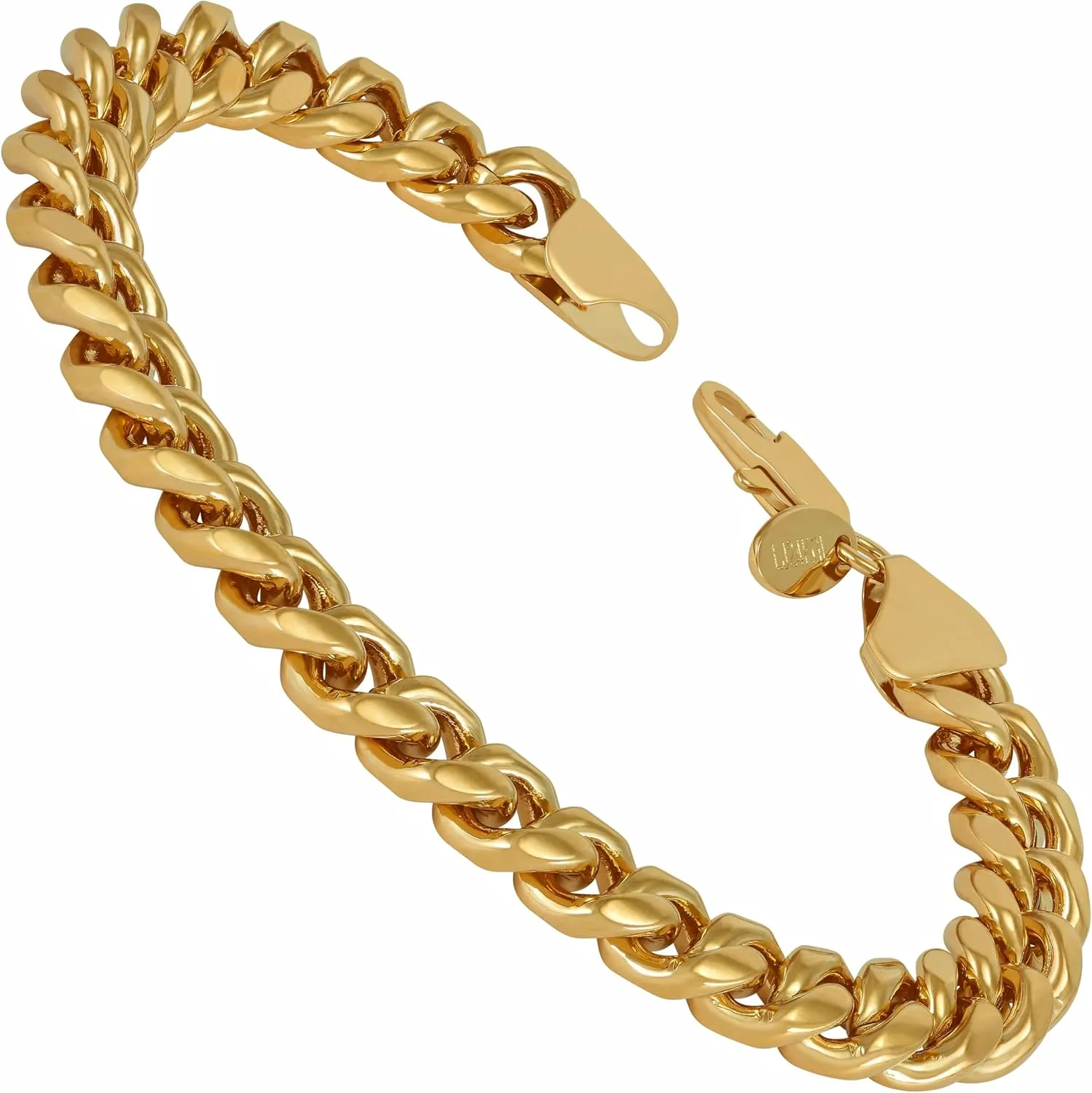 LIFETIME JEWELRY 9mm Miami Curb Cuban Link Chain Bracelet 24k Real Gold Plated