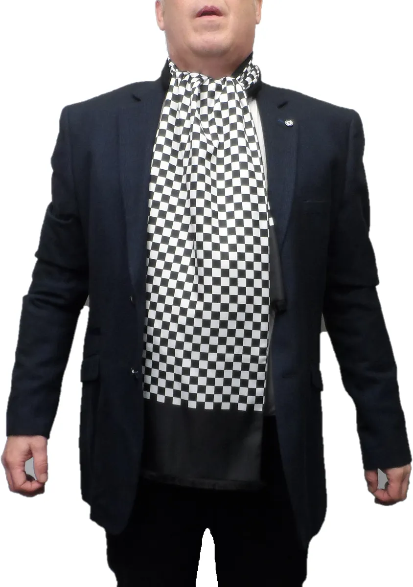 Mazeys Mens Classic Retro Mod Checkerboard Tassled Scarf