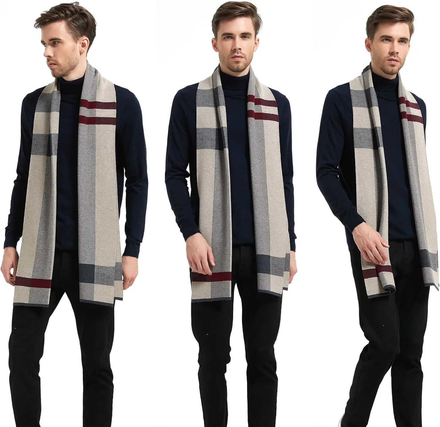 Men Winter Cashmere Scarf Wool Soft Warm Knitted Casual Scarves for Men