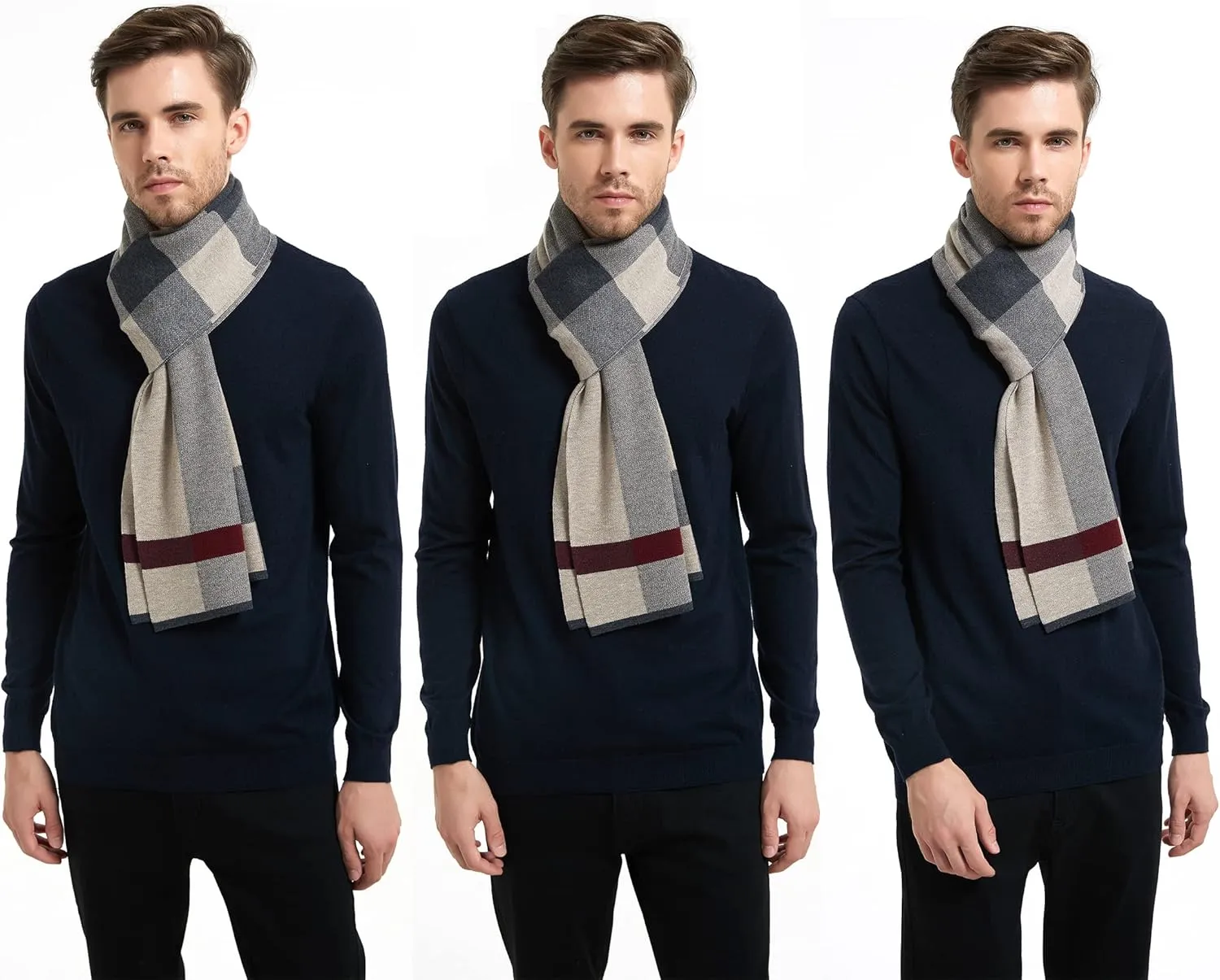Men Winter Cashmere Scarf Wool Soft Warm Knitted Casual Scarves for Men