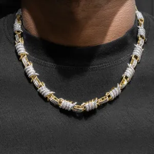 Mens Gold Iced Out Barbed Wire Link Chain
