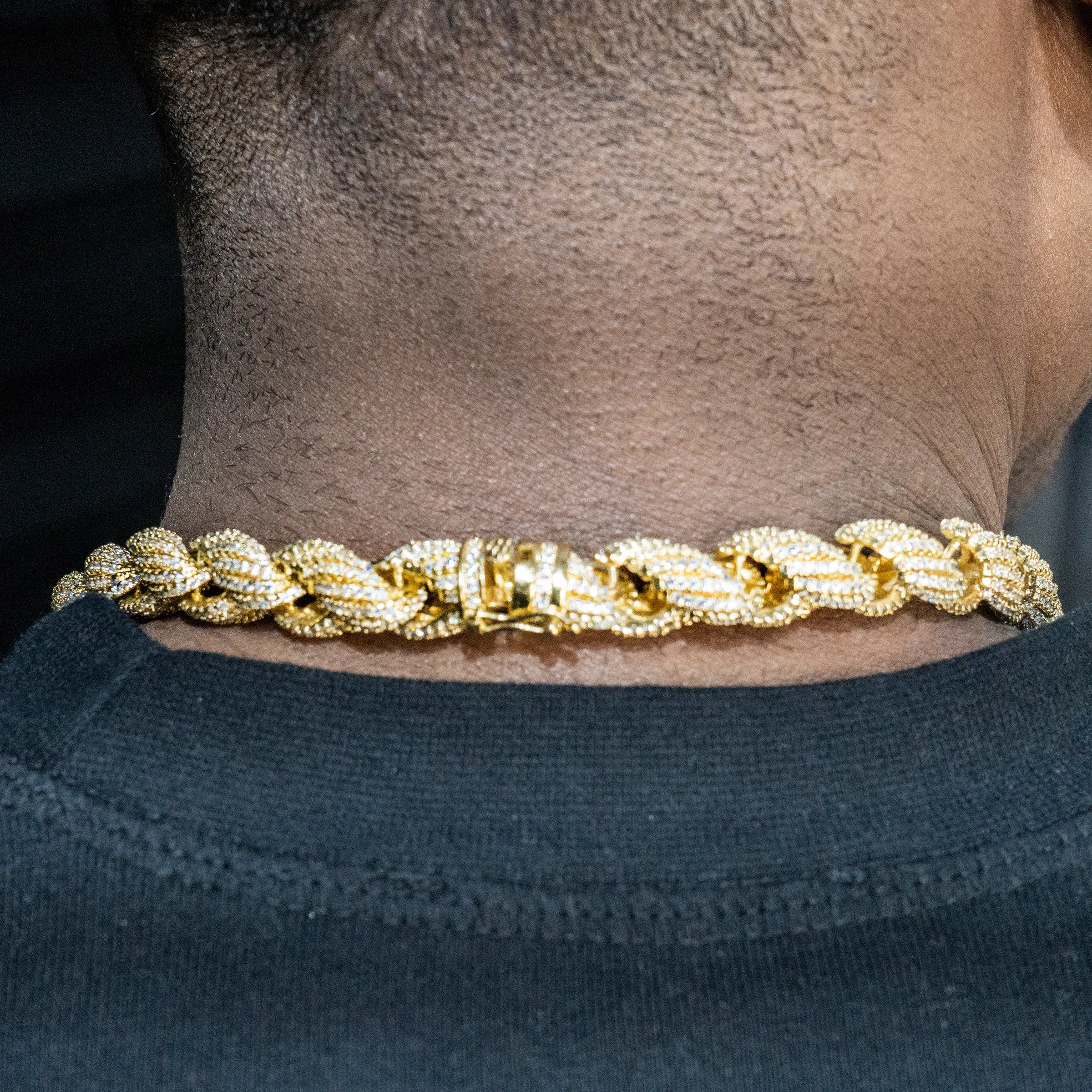 Mens  Gold Iced Out Chain Solid Rope