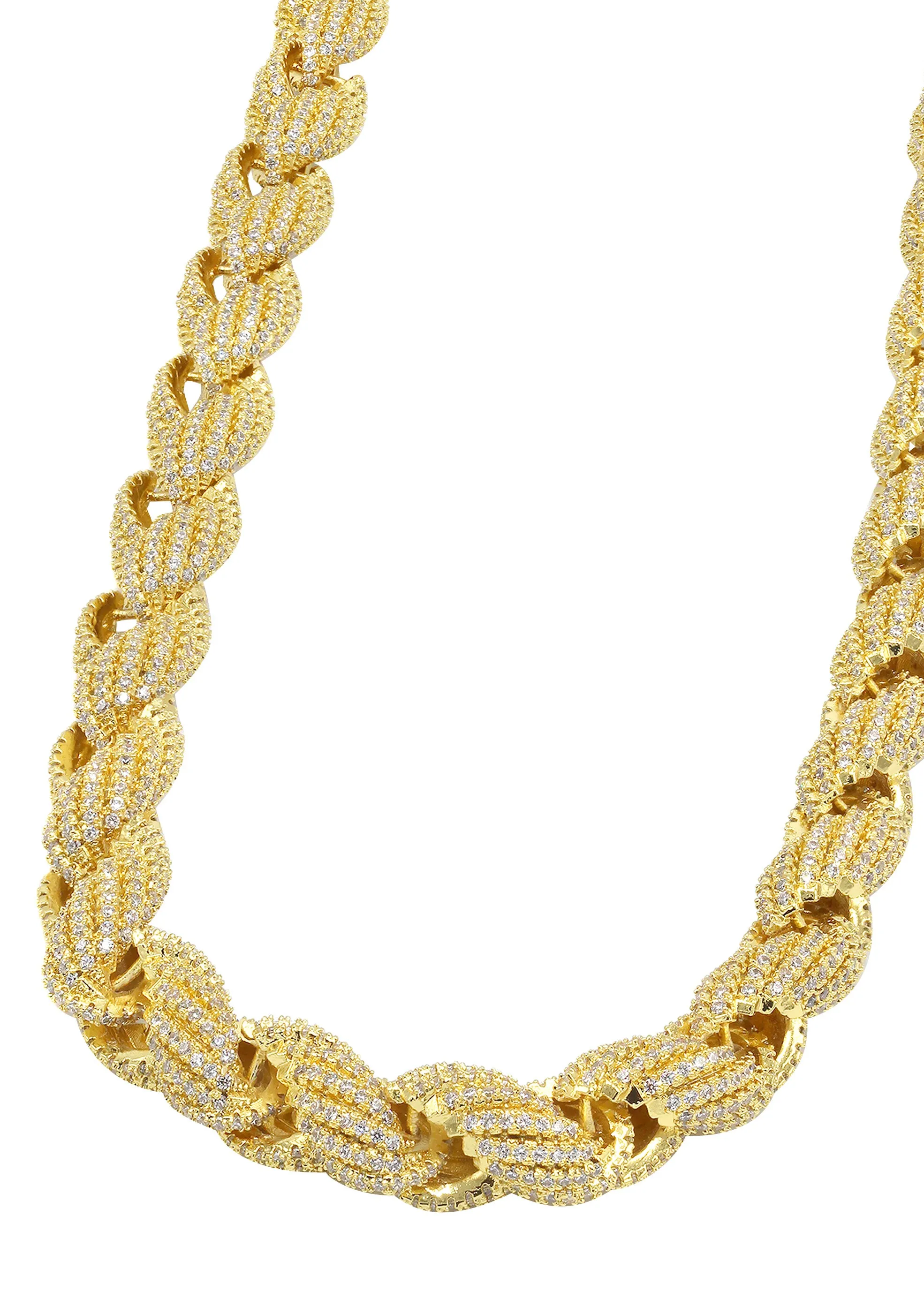 Mens  Gold Iced Out Chain Solid Rope