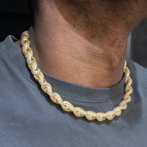Mens  Gold Iced Out Chain Solid Rope