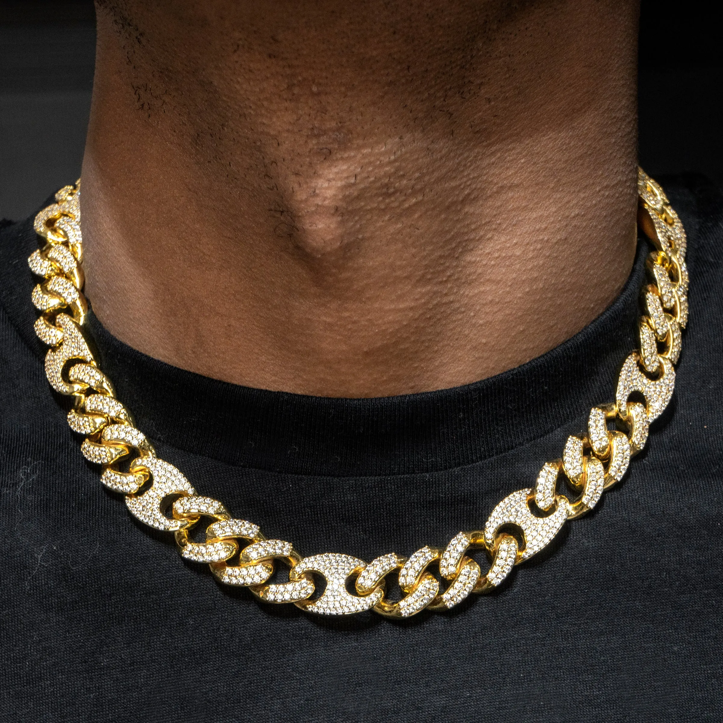 Mens Gold Iced Out Puff Cuban Link Chain