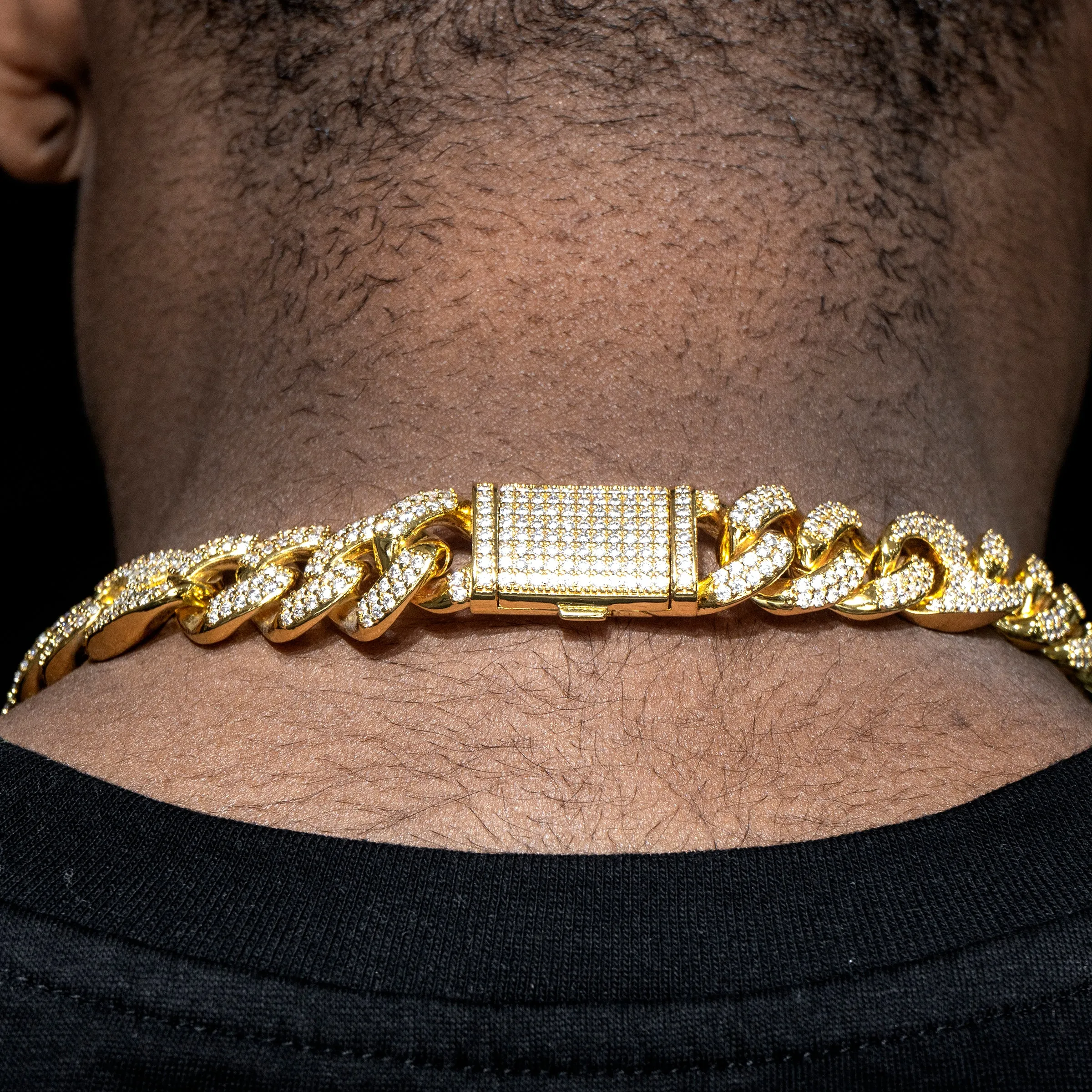 Mens Gold Iced Out Puff Cuban Link Chain