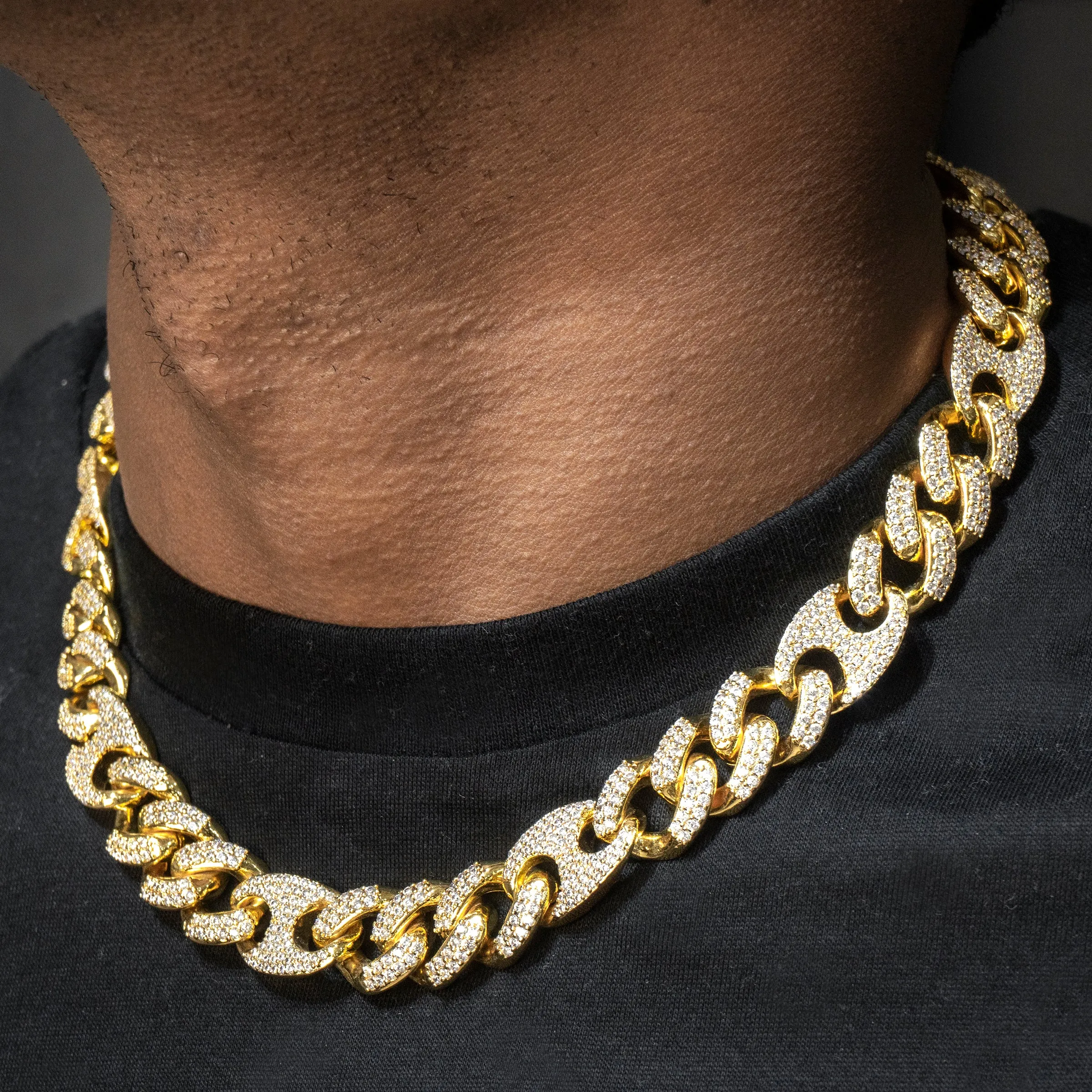 Mens Gold Iced Out Puff Cuban Link Chain