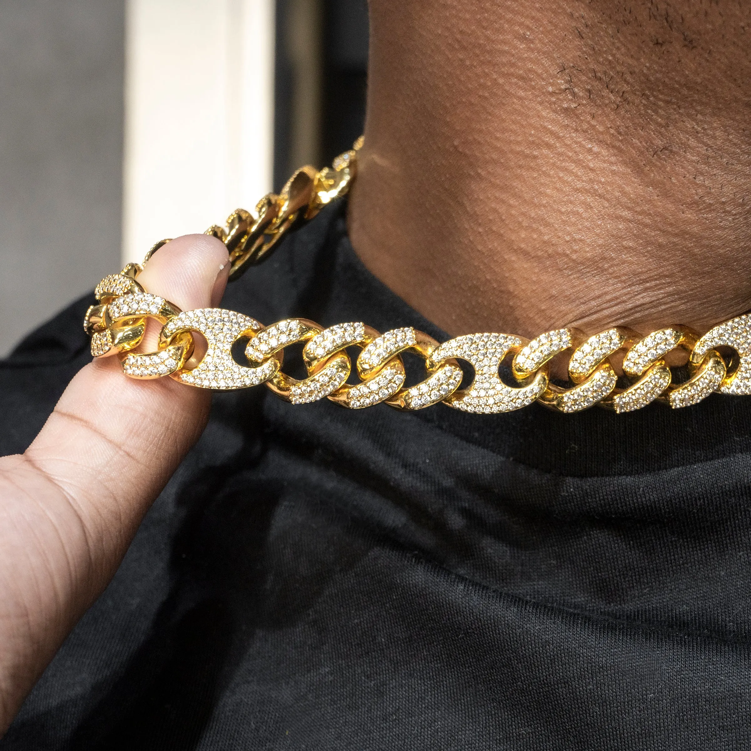 Mens Gold Iced Out Puff Cuban Link Chain