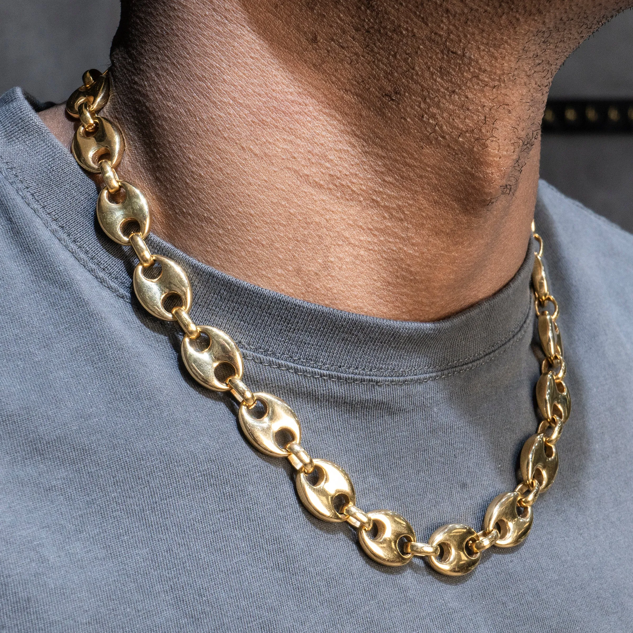 Mens Gold Puff Link Chain