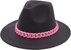 Men's Vintage Chain Top Hat Classic Wide Brim Hats for Women Men Party Church Felt Jazz Cap
