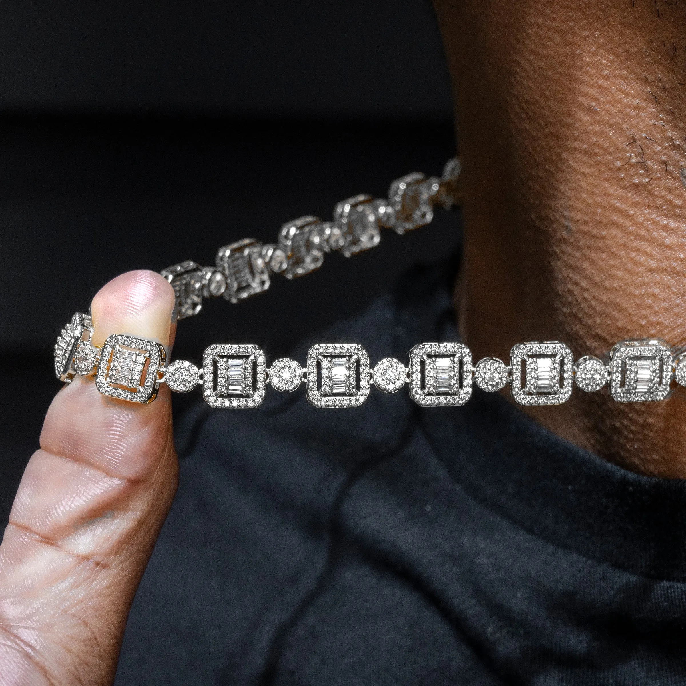 Mens White Gold Iced Out Baguette & Cluster Chain